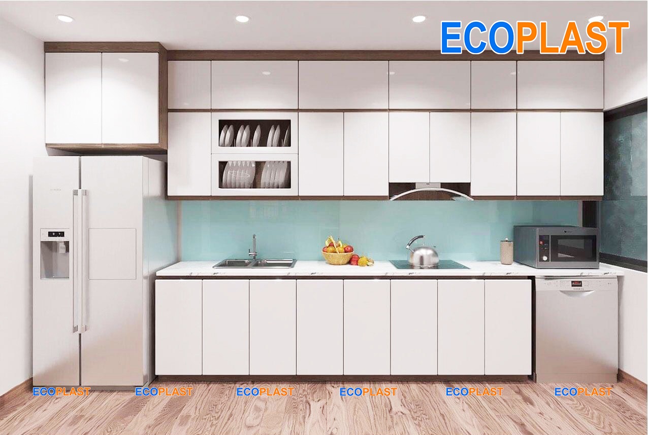Tủ bếp nhựa Ecoplast: Tủ bếp nhựa Ecoplast là sản phẩm ưu việt với những tính năng nổi trội, đáp ứng mọi nhu cầu và sở thích của các khách hàng khó tính nhất. Sản phẩm này được làm từ chất liệu cao cấp, bền đẹp và chịu được những tác động bên ngoài. Đến với sản phẩm này, bạn hoàn toàn yên tâm về vấn đề an toàn và sức khỏe, đồng thời cũng được tận hưởng không gian bếp tuyệt đẹp đầy tiện nghi.